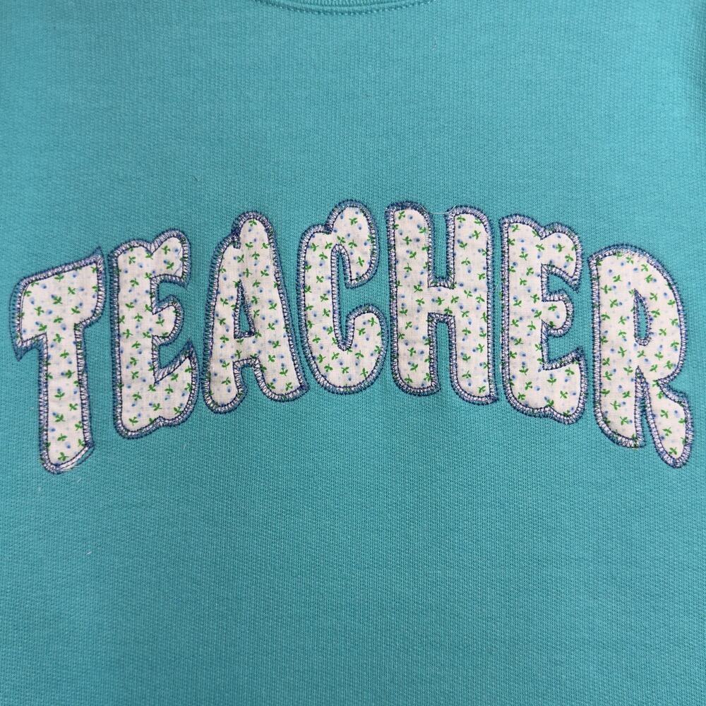 Teacher Vintage Embroidered Patchwork Crewneck Sw… - image 2